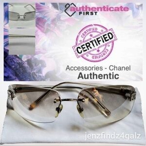 CHANEL Vintage Authenticated Rimless CC Logo Silver Sunglasses & COA